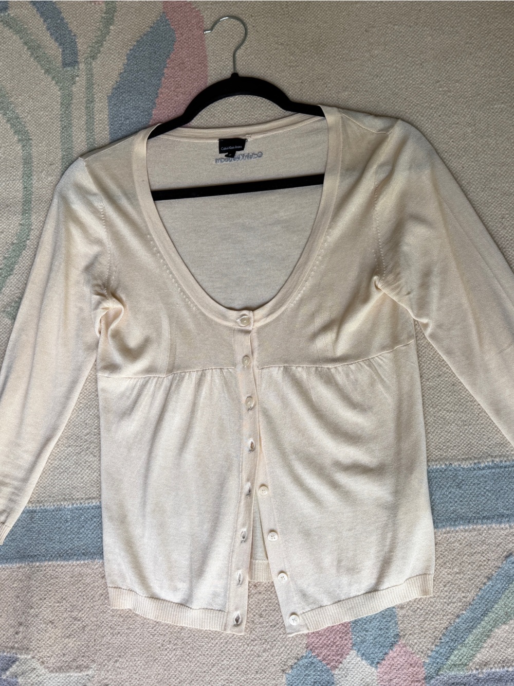 Calvin Klein Jeans Cream Button-Front Scoop Neck Cardigan